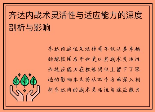 齐达内战术灵活性与适应能力的深度剖析与影响