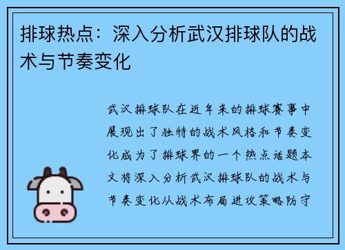 排球热点：深入分析武汉排球队的战术与节奏变化